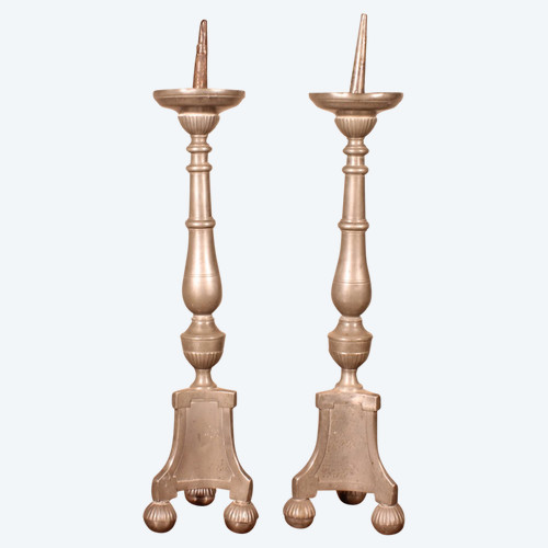 Pair Of Louis XIV Flambeau In Pewter 18th Century