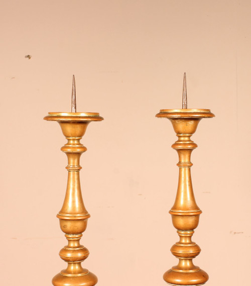 Pair Of Italian Candlestick End 17 ° Century In Bronze