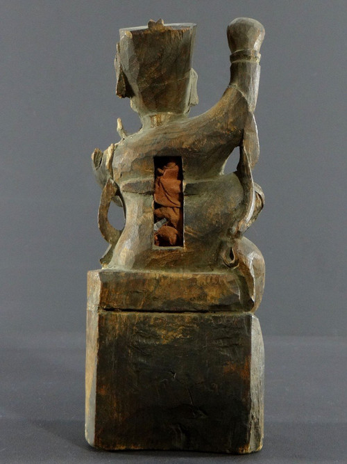 Cina, XIX Secolo O Precedente, Statua Di Chao Kung Ming In Legno Intagliato, Dio Della Ricchezza.