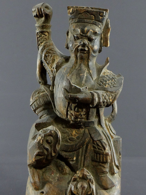 Cina, XIX Secolo O Precedente, Statua Di Chao Kung Ming In Legno Intagliato, Dio Della Ricchezza.