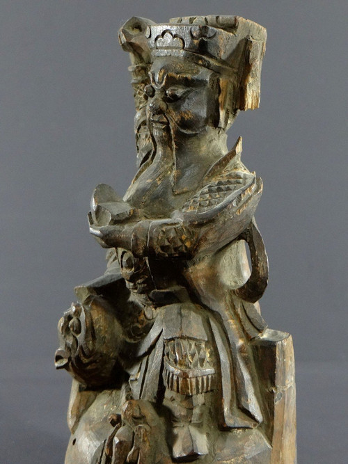 Cina, XIX Secolo O Precedente, Statua Di Chao Kung Ming In Legno Intagliato, Dio Della Ricchezza.
