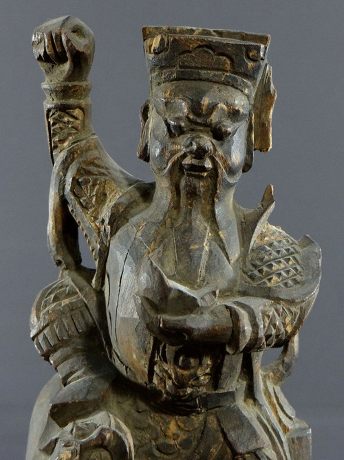 Cina, XIX Secolo O Precedente, Statua Di Chao Kung Ming In Legno Intagliato, Dio Della Ricchezza.