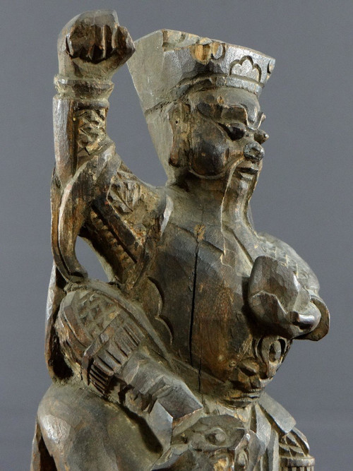 Cina, XIX Secolo O Precedente, Statua Di Chao Kung Ming In Legno Intagliato, Dio Della Ricchezza.