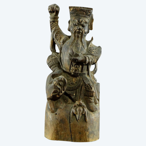 Cina, XIX Secolo O Precedente, Statua Di Chao Kung Ming In Legno Intagliato, Dio Della Ricchezza.