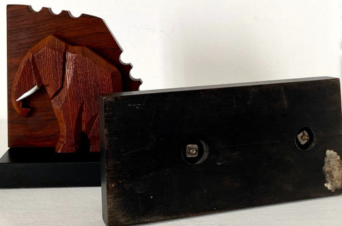 France, 1930s/1950s, Pair Of Elephant Bookends In Wood And Metal.