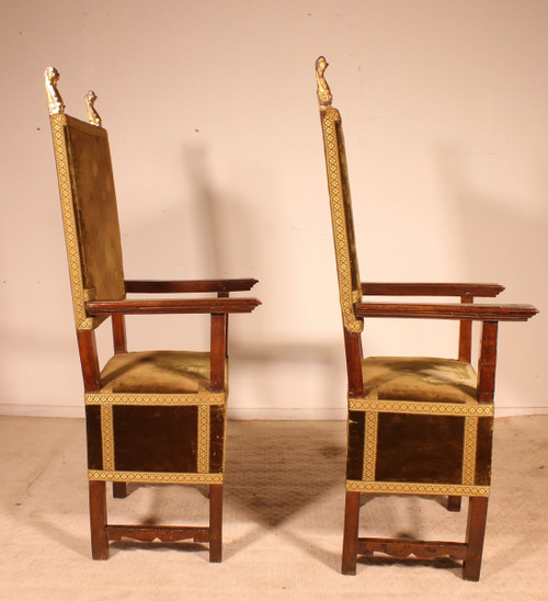 Pair Of Italian Armchairs In Walnut Circa 1600