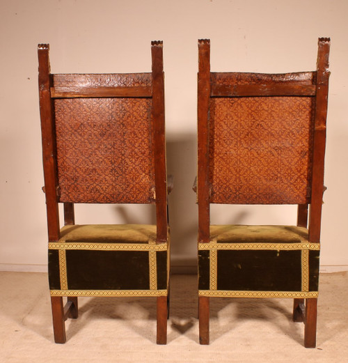 Pair Of Italian Armchairs In Walnut Circa 1600