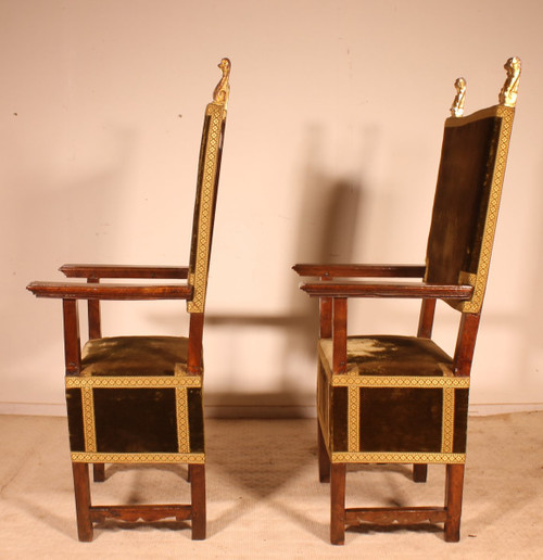 Pair Of Italian Armchairs In Walnut Circa 1600