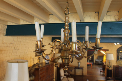 French Chandelier From The 18th Century In Bronze 6 Branches