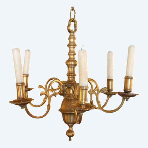French Chandelier From The 18th Century In Bronze 6 Branches