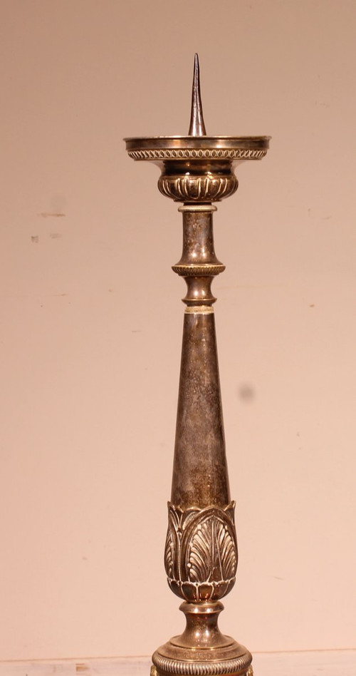 Grande Candeliere Luigi XIV Francese In Ottone - XVIII Secolo