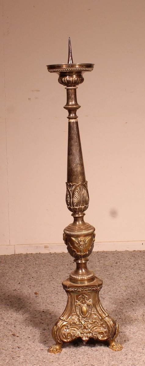 Grande Candeliere Luigi XIV Francese In Ottone - XVIII Secolo