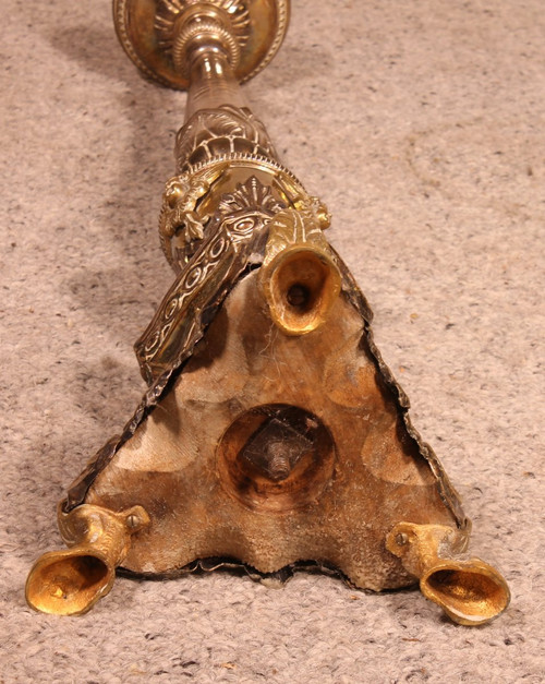 Grande Candeliere Luigi XIV Francese In Ottone - XVIII Secolo