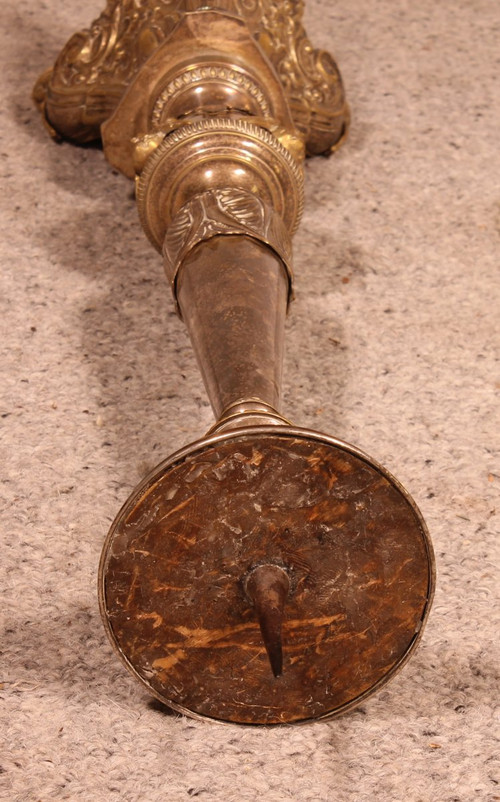 Grande Candeliere Luigi XIV Francese In Ottone - XVIII Secolo