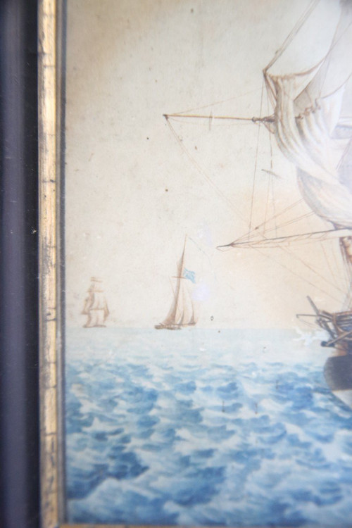 coppia di acquerelli, marine dei primi del XIX secolo