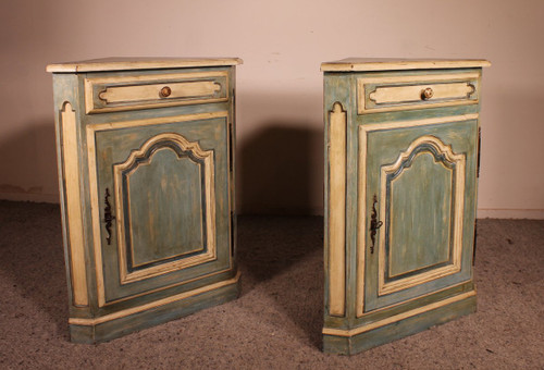 Paire d'Encoignures Louis XV Polychrome En Chêne-19° Siècle