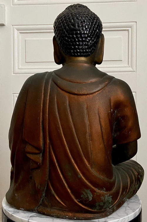 China, 1930s/1950s, Large Patinated Plaster Statue Of Buddha.