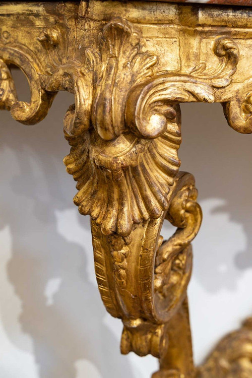 Regency period carved and gilded wood console table, early 18th century