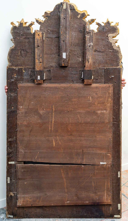Important miroir à parcloses en bois doré  d'époque Louis XIV