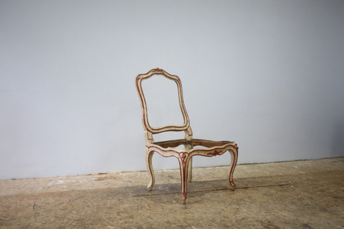 White and red beech frame chair attributed to Jean Avisse, circa 1750.