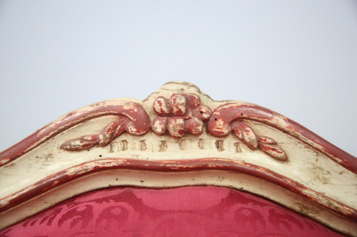 White and red beech frame chair attributed to Jean Avisse, circa 1750.