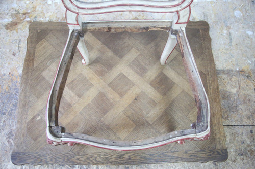 White and red beech frame chair attributed to Jean Avisse, circa 1750.