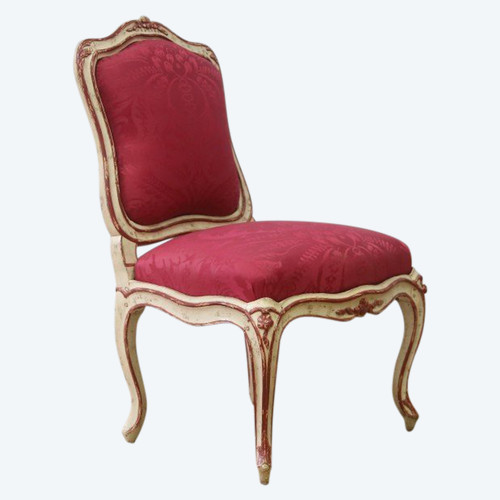 White and red beech frame chair attributed to Jean Avisse, circa 1750.