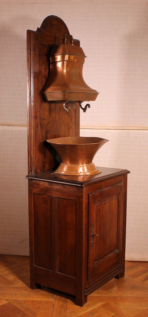 Lavabo Avec Réservoir En Cuivre- 19° Siècle-france