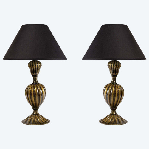 Paar Balusterlampen Aus Muranoglas, 1950er Jahre