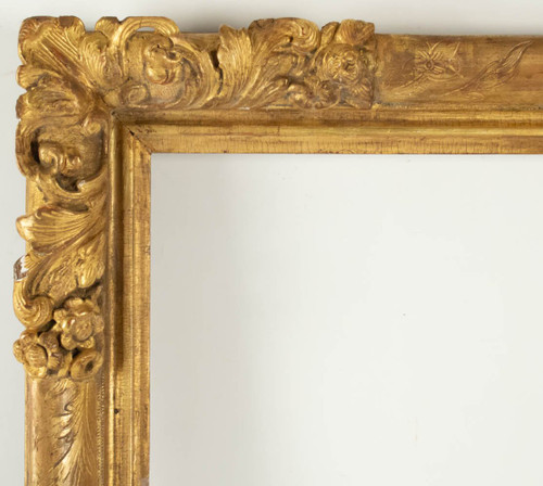 Cadre En Bois Sculpté Et Redoré d'époque Louis XIV à Coins Fleuris, Fin XVIIe siècle