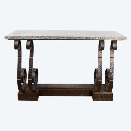 Belle Console En Fer Forgé Martelé Art Deco, Dans Le Gôut d'E. Brandt