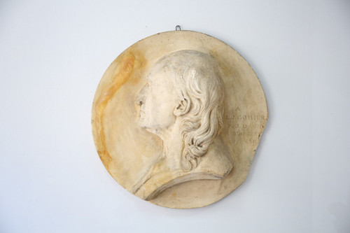 Grande medaglione in gesso di David D'Angers (1788-1756), fine XIX secolo.