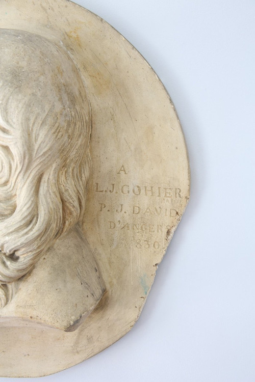 Grande medaglione in gesso di David D'Angers (1788-1756), fine XIX secolo.