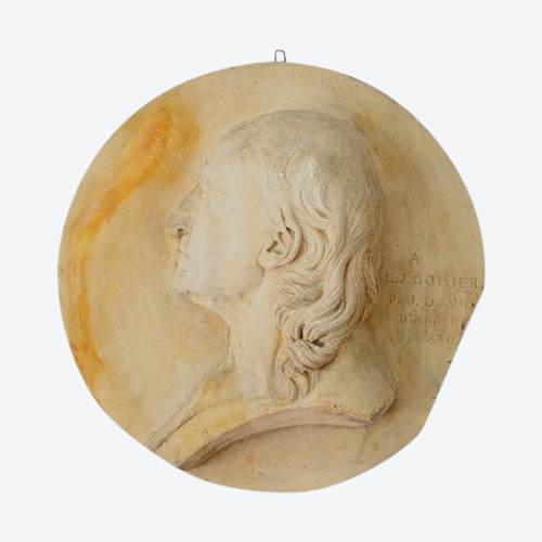 Grande medaglione in gesso di David D'Angers (1788-1756), fine XIX secolo.
