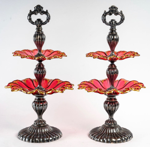 A Pair Of Bohemian Crystal And Sterling Silver Cup Displays Late 19th Century