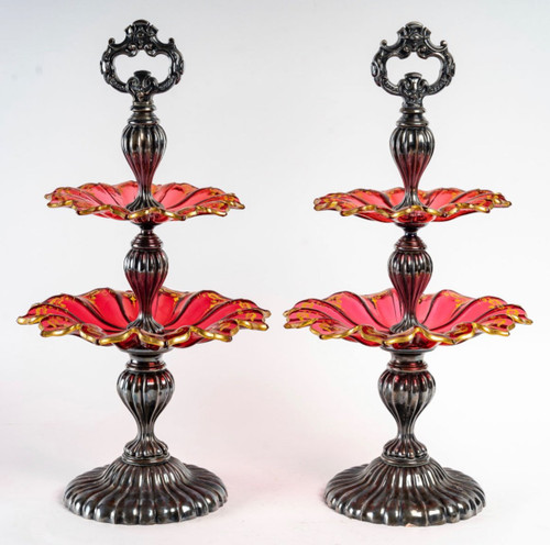 A Pair Of Bohemian Crystal And Sterling Silver Cup Displays Late 19th Century