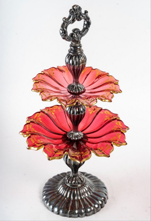 A Pair Of Bohemian Crystal And Sterling Silver Cup Displays Late 19th Century