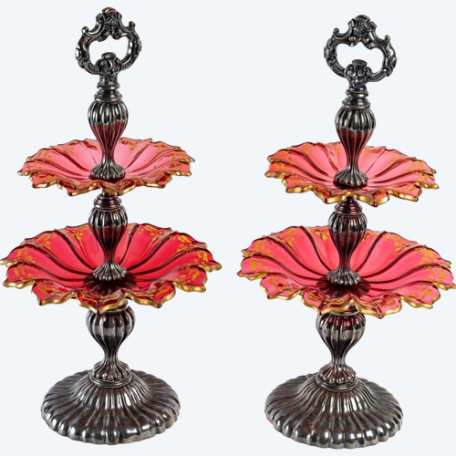 A Pair Of Bohemian Crystal And Sterling Silver Cup Displays Late 19th Century