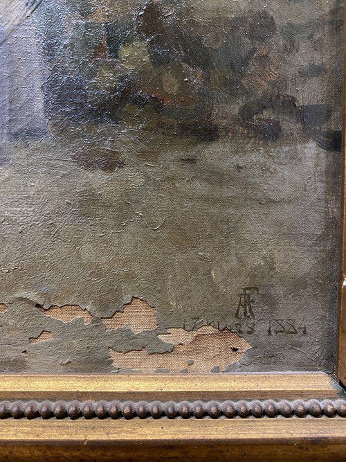 Französische Naturforscherschule – Im Hof des Bauernhofs, Monogramm Af zur Identifizierung – 1884