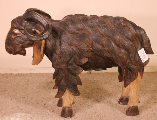 Ariete Scozzese In Legno Policromo - XIX Secolo