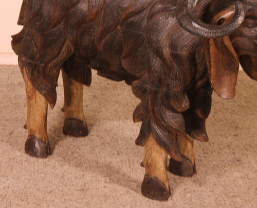 Ariete Scozzese In Legno Policromo - XIX Secolo