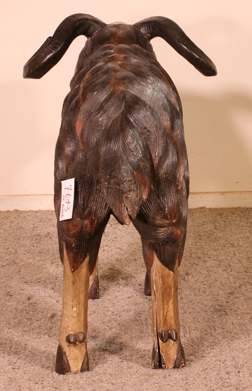 Ariete Scozzese In Legno Policromo - XIX Secolo