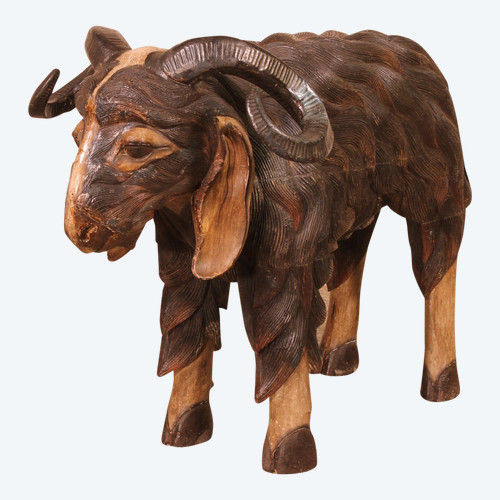 Ariete Scozzese In Legno Policromo - XIX Secolo