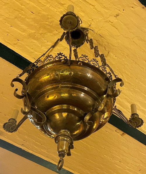 Lampe De Suspension Renaissance Espagnol-17° Siècle Avec éclairage Indirecte