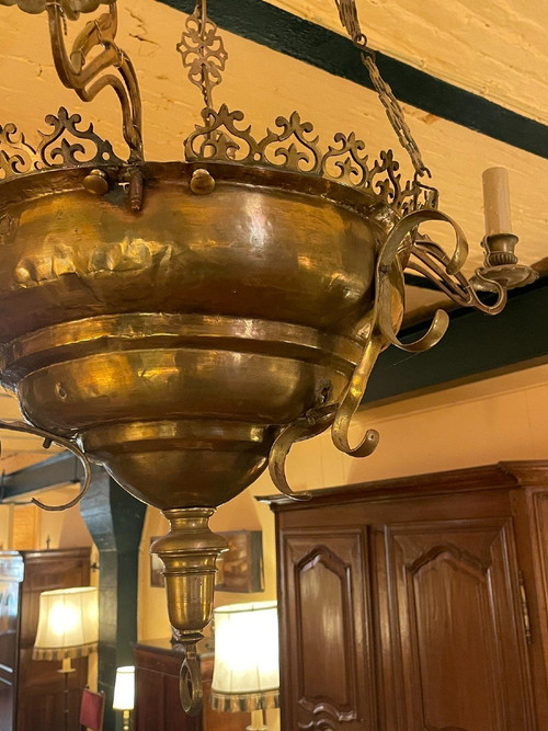 Lampe De Suspension Renaissance Espagnol-17° Siècle Avec éclairage Indirecte
