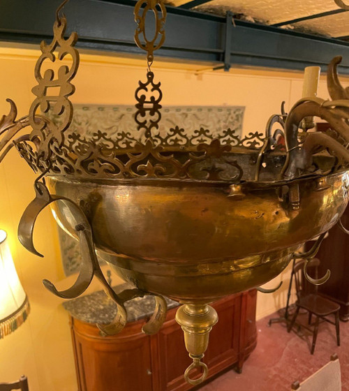 Lampe De Suspension Renaissance Espagnol-17° Siècle Avec éclairage Indirecte