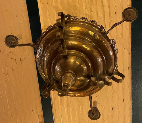 Lampe De Suspension Renaissance Espagnol-17° Siècle Avec éclairage Indirecte