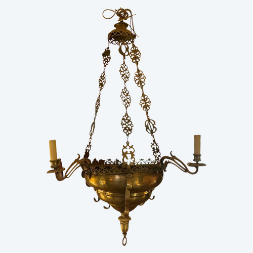 Lampe De Suspension Renaissance Espagnol-17° Siècle Avec éclairage Indirecte