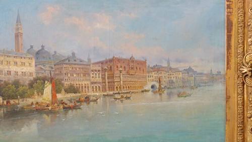 Tableau Vue De Venise Huile Sur Toile Fin XIXème Siècle