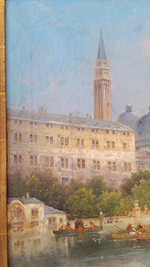 Tableau Vue De Venise Huile Sur Toile Fin XIXème Siècle